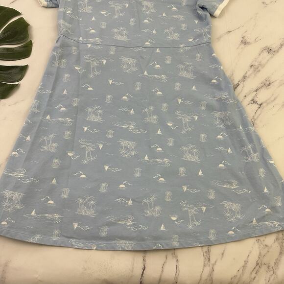 Lands End Womens Polo Shirt Dress Size L Pastel Blue White Tropical Palms Beach - Picture 4 of 10
